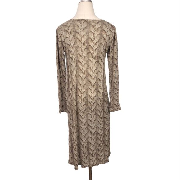 Samantha Sung Dress Brown Cable Knit Print Hand Painted Wool Silk Blend - Picture 2 of 8